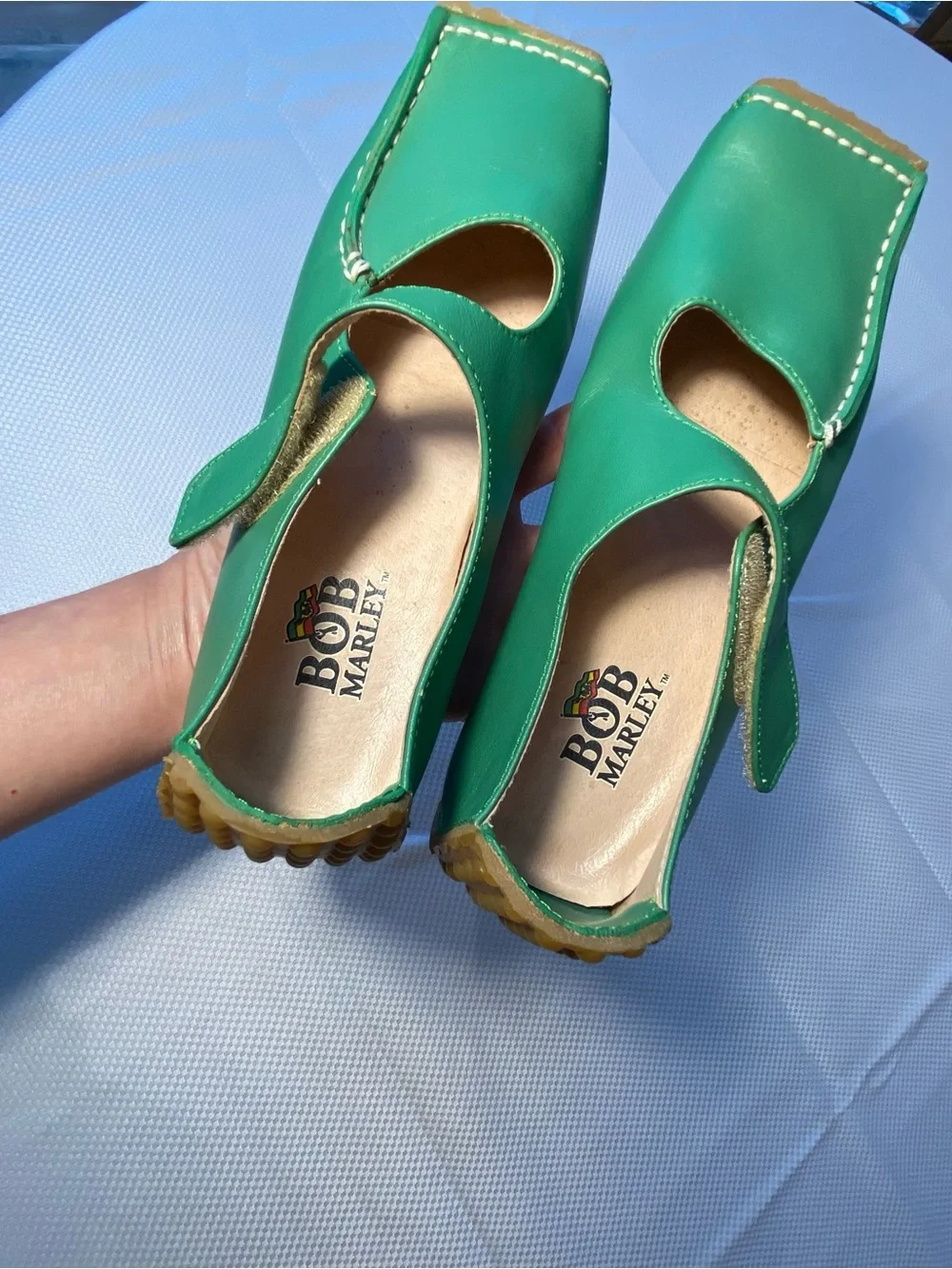 Bob Marley Green Leather Mary Jane Shoes for Men size 5